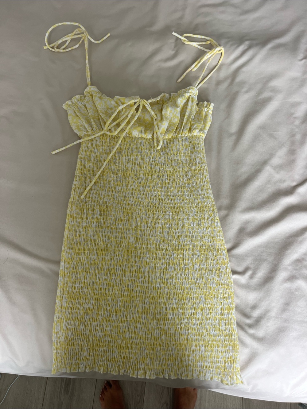 Princess Polly Korina Dress Yellow Smocked Tie-Shoulder Sun Dress
